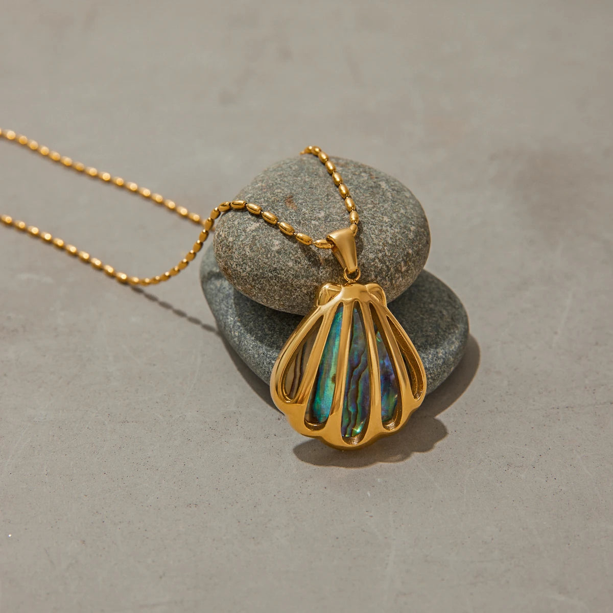Beach Abalone Shell Gold Pendant Necklace  - Women
