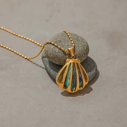 Beach Abalone Shell Gold Pendant Necklace  - Women