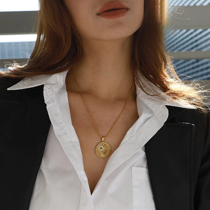 Vintage Sun Star and Moon Gold Pendant Necklace - Stainless Steel - Womens