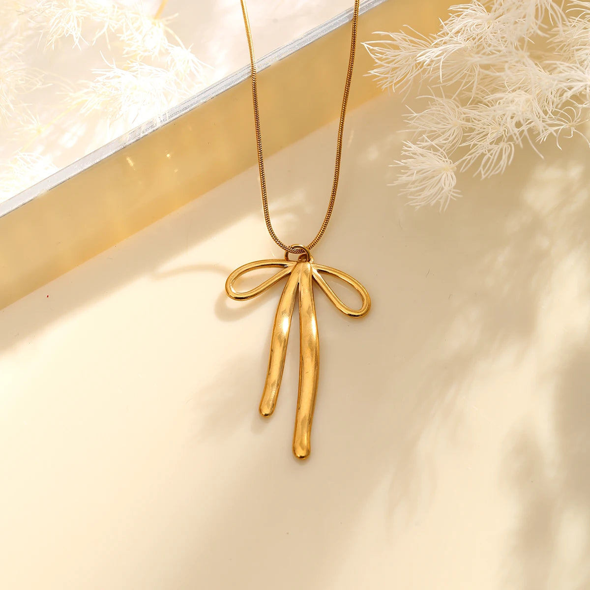 Coquette Dainty Bow Gold Pendant Necklace - Womens