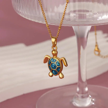 Boho Beach Turtle Pendant White, Blue & Green Charm Necklace - Womens