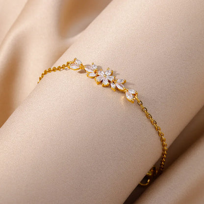 Zircon Flower Charm Bracelet - Gold & Silver - Womens