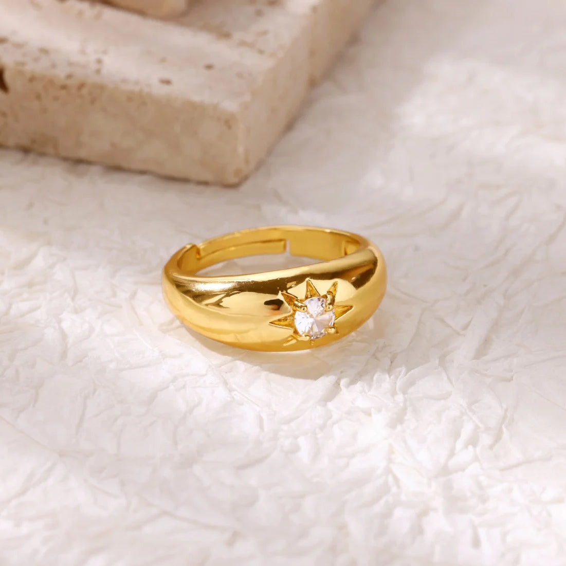 Cubic Zirconia Star Octagon Adjustable Gold Ring -  Womens