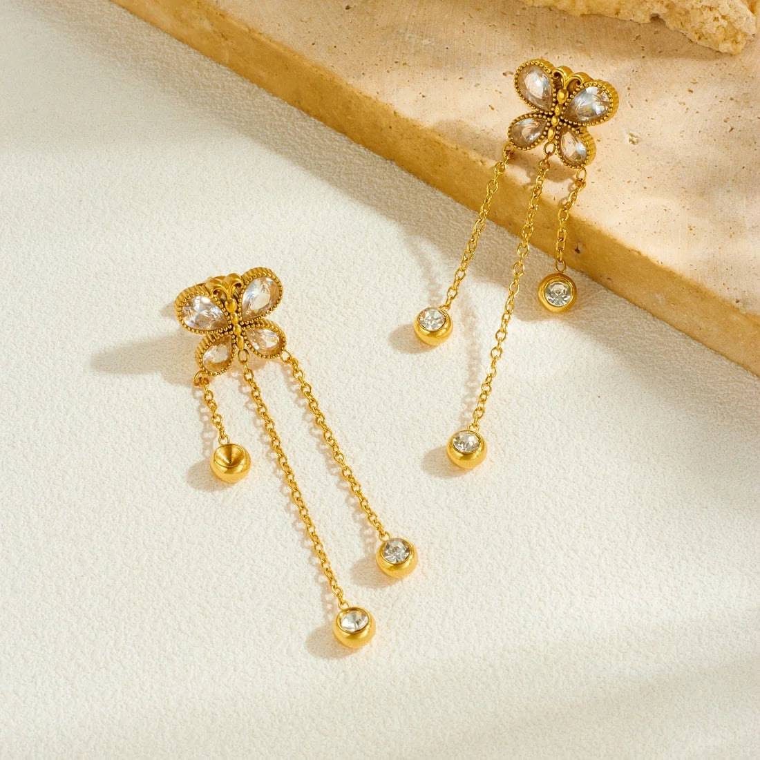 Y2K Zircon Butterfly Gold Dangling Earrings - Womens