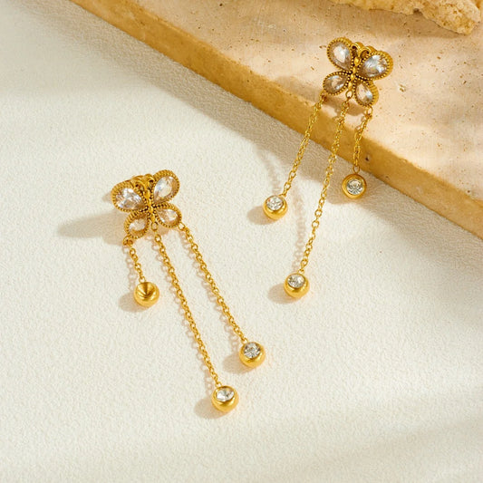 Y2K Zircon Butterfly Gold Dangling Earrings - Womens