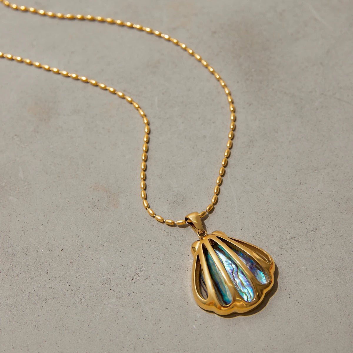 Beach Abalone Shell Gold Pendant Necklace  - Women