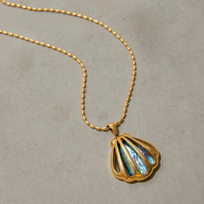 Beach Abalone Shell Gold Pendant Necklace  - Women