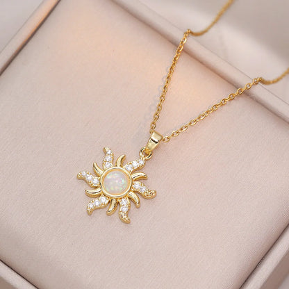 White & Pink Opal Sun Zircon Pendant Necklace - Womens