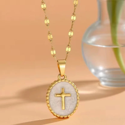 Opal Gold Cross Pendant Necklace - Womens