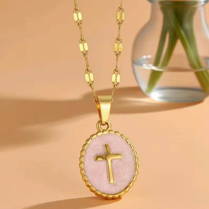 Opal Gold Cross Pendant Necklace - Womens