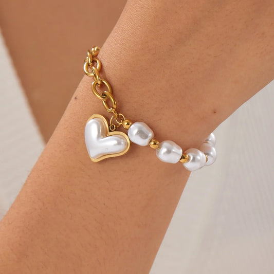 Coquette Pearl Heart Gold Charm Bracelet - Womens