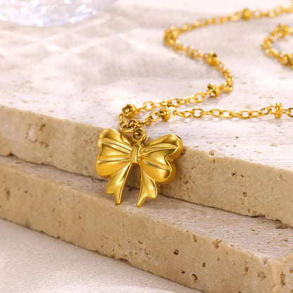 Dainty Coquette Gold Bow Necklace - Womens