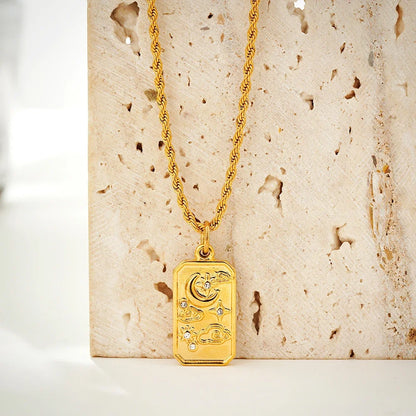 Vintage Tarot Cloud Star and Moon Gold Rope Chain Pendant Necklace - Womens