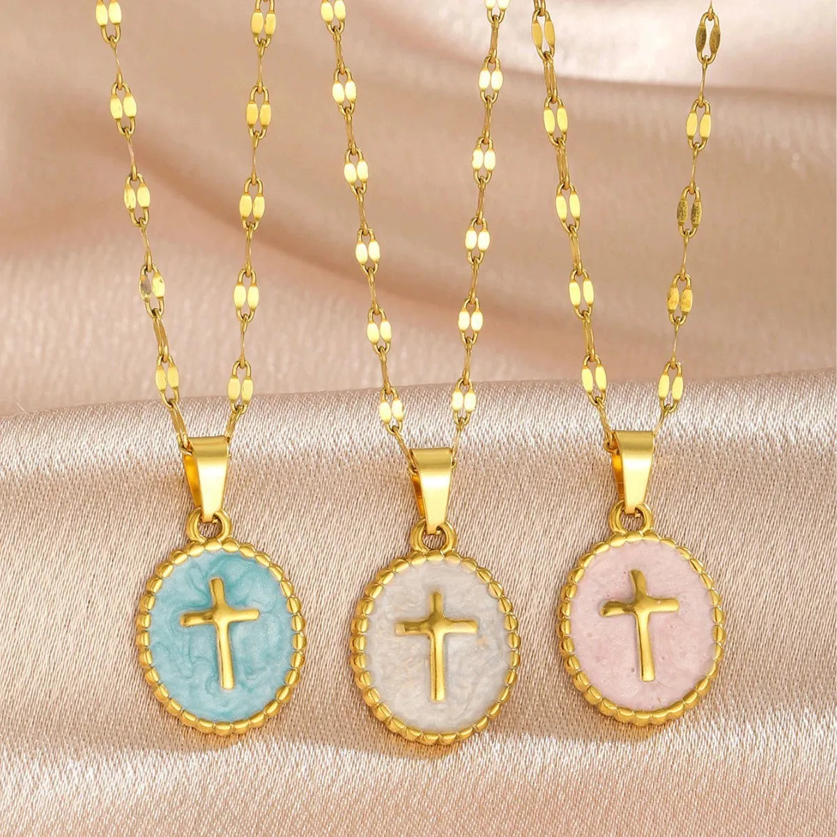 Opal Gold Cross Pendant Necklace - Womens
