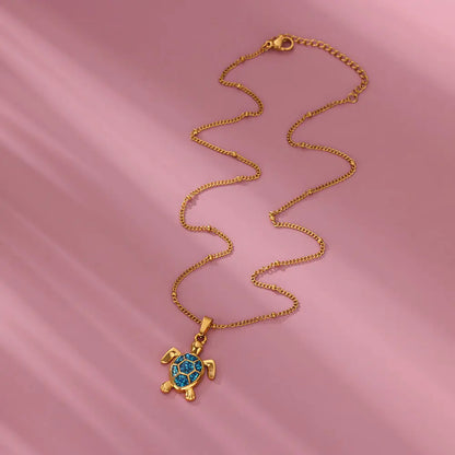 Boho Beach Turtle Pendant White, Blue & Green Charm Necklace - Womens