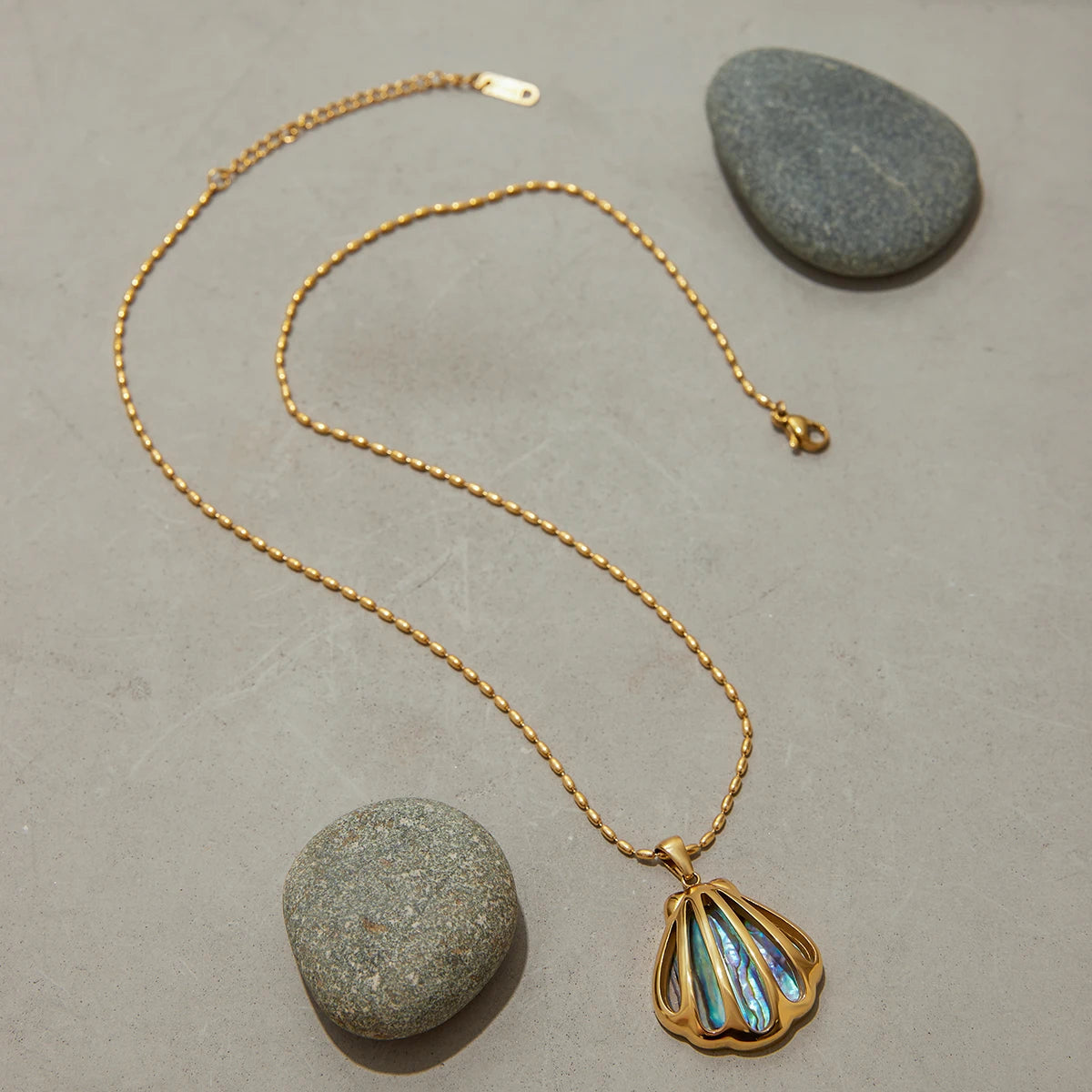 Beach Abalone Shell Gold Pendant Necklace  - Women