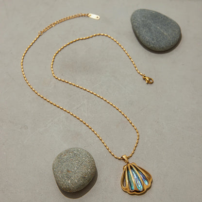 Beach Abalone Shell Gold Pendant Necklace  - Women