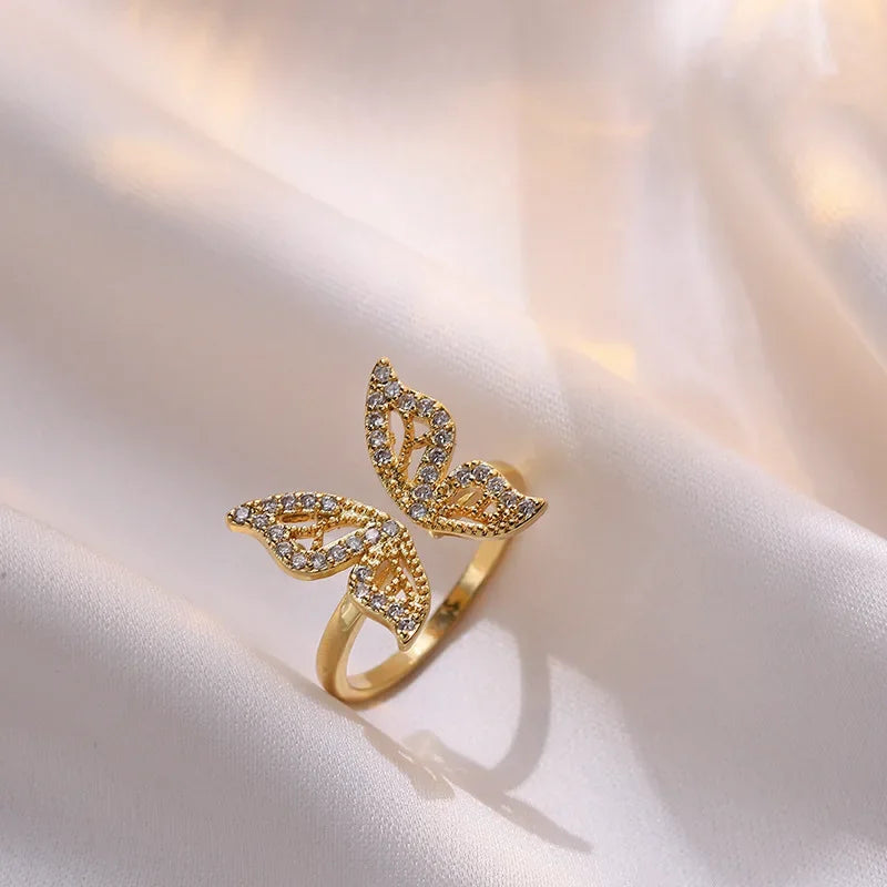 Dainty Butterfly Adjustable Ring - Gold & Silver - Womens