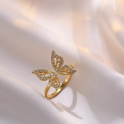 Dainty Butterfly Adjustable Ring - Gold & Silver - Womens