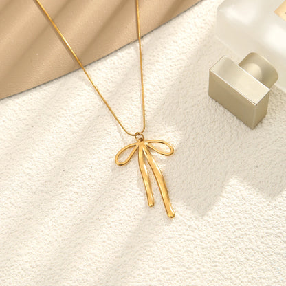 Coquette Dainty Bow Gold Pendant Necklace - Womens