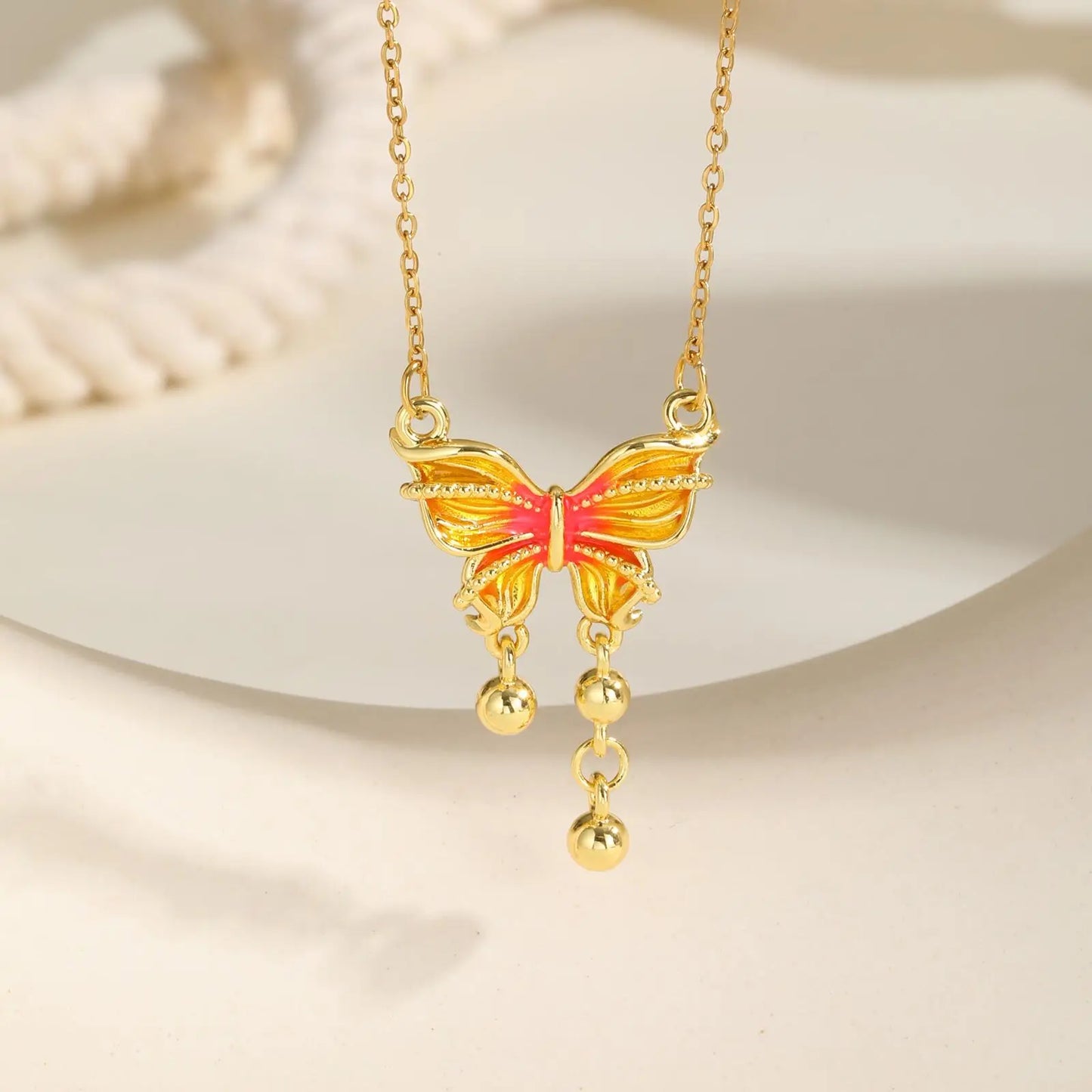 Y2K Dainty Orange Butterfly Pendant Necklace - Womens