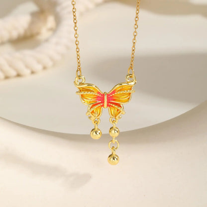 Y2K Dainty Orange Butterfly Pendant Necklace - Womens