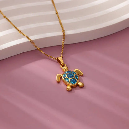 Boho Beach Turtle Pendant White, Blue & Green Charm Necklace - Womens