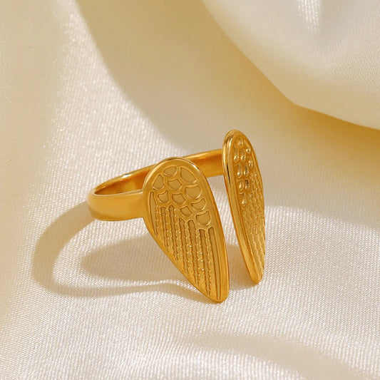 Fairycore Angel Wings Gold Adjustable Ring - Womens