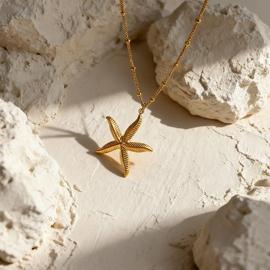 Boho Gold Starfish Pendant Necklace - Womens