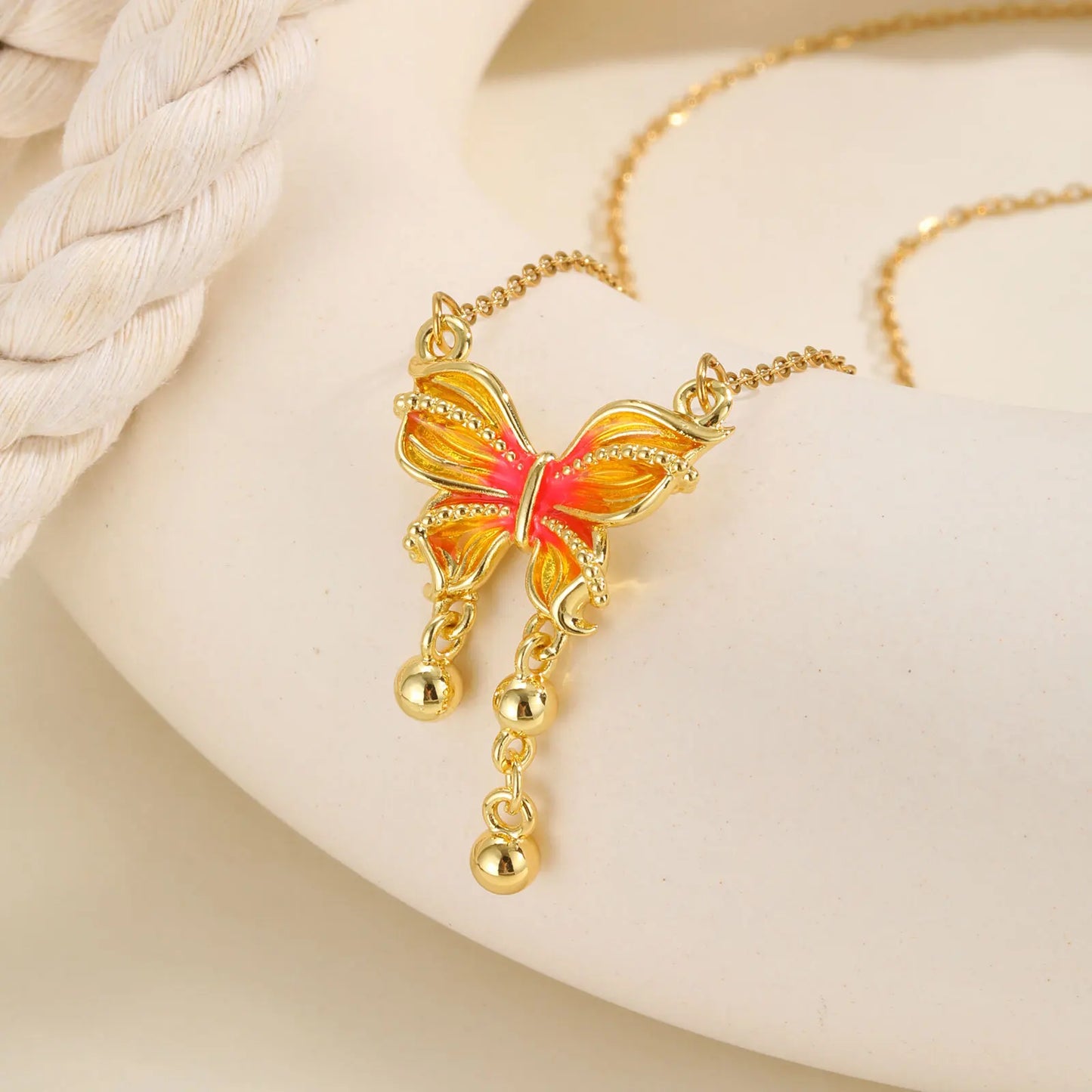 Y2K Dainty Orange Butterfly Pendant Necklace - Womens
