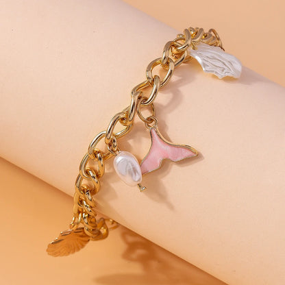 Mermaid Beach Shell Pearl Gold Charm Bracelet - Womens - Adjustable