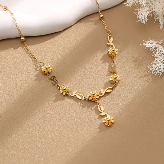 Y2K Camellia Flower Vine Lariat Necklace Gold Choker - Womens
