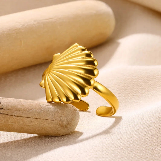 Boho Ocean Shell Gold Adjustable Ring - Womens