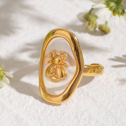 Vintage Oval Honey Bee Gold Adjustable Open Ring - Womens