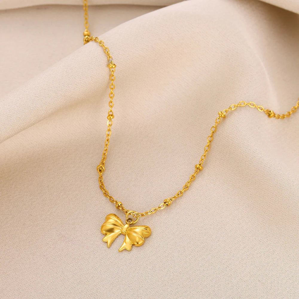 Dainty Coquette Gold Bow Necklace - Womens