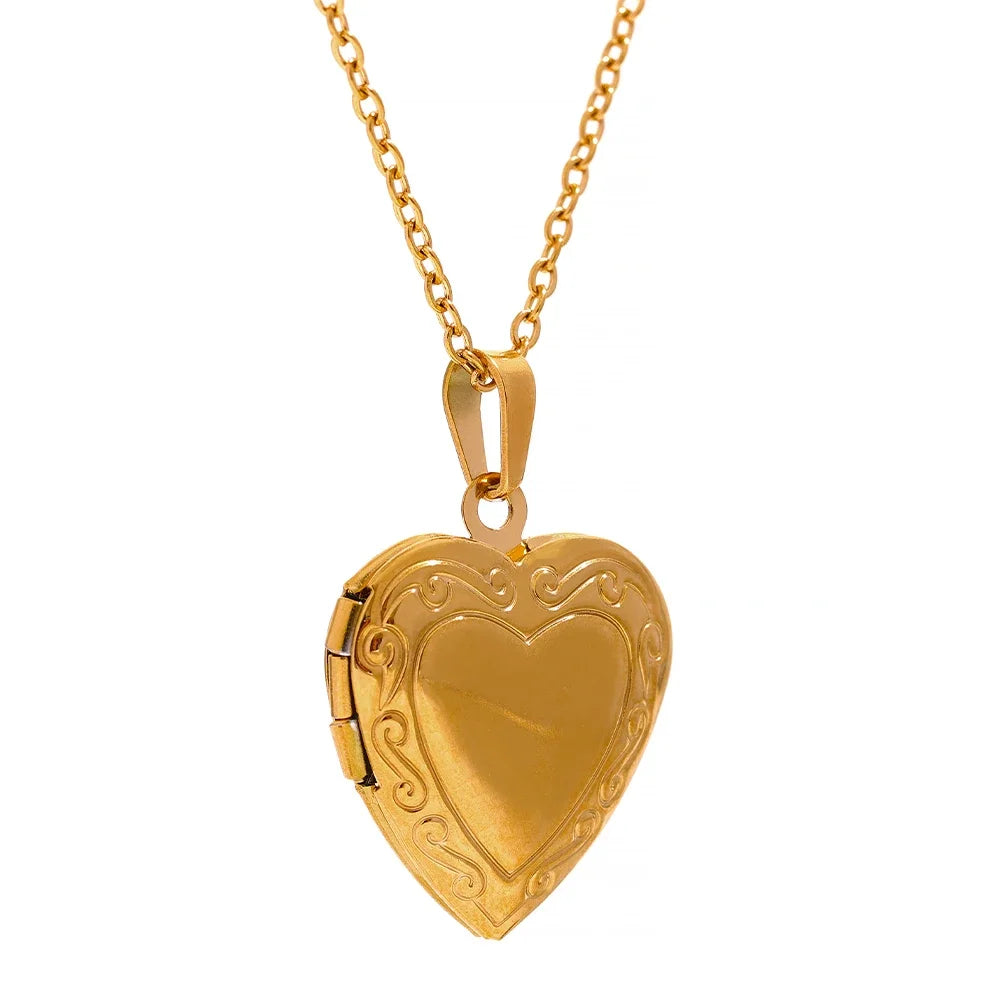 Coquette Heart Locket Necklace - Gold & Silver - Womens