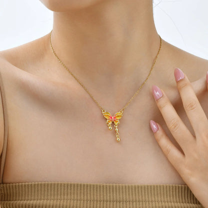 Y2K Dainty Orange Butterfly Pendant Necklace - Womens