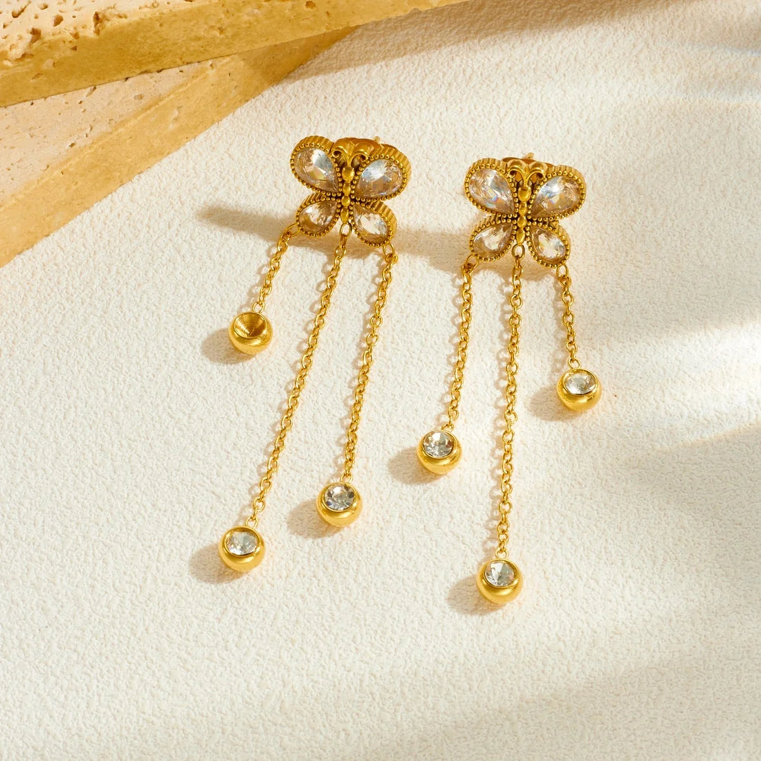 Y2K Zircon Butterfly Gold Dangling Earrings - Womens