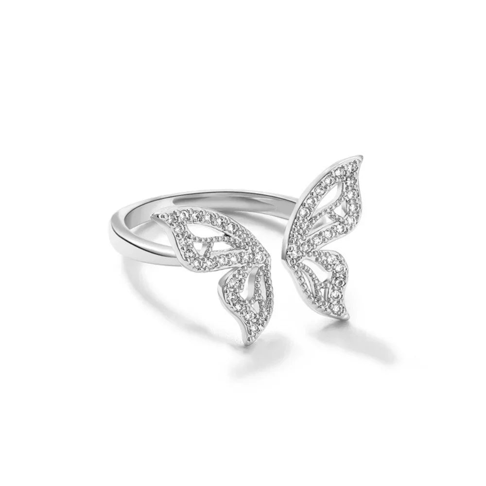 Dainty Butterfly Adjustable Ring - Gold & Silver - Womens