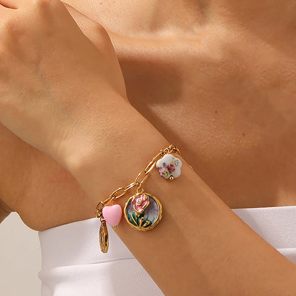 Coquette Flower Butterfly Heart Gold Charm Bracelet - Womens