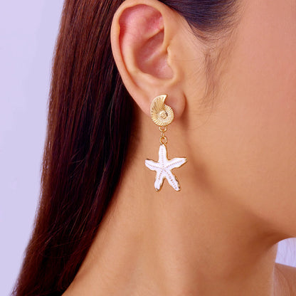 Bohemian Beach Starfish Gold Drop Earrings - Womens