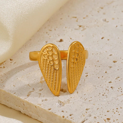 Fairycore Angel Wings Gold Adjustable Ring - Womens