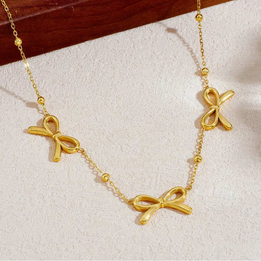 Coquette Gold Bow Necklace Choker - Womens