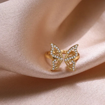 Dainty Butterfly Adjustable Ring - Gold & Silver - Womens