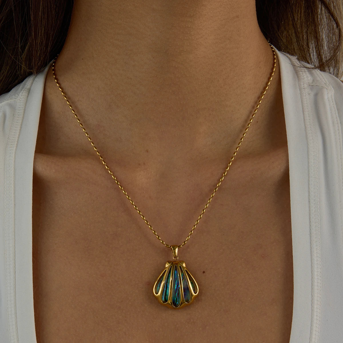 Beach Abalone Shell Gold Pendant Necklace  - Women
