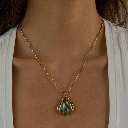 Beach Abalone Shell Gold Pendant Necklace  - Women
