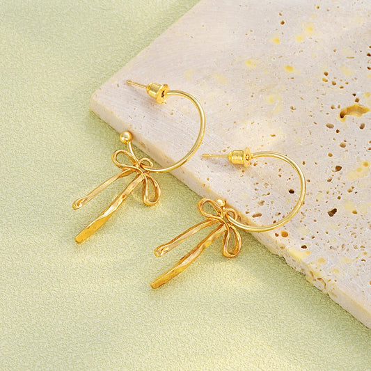Dainty Coquette Bow Gold Statement Earrings - Womens