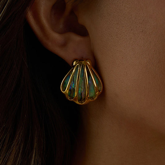 Gold Abalone Beach Shell Earrings - Womens