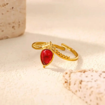 Princess Teardrop Stone Gold Crown Adjustable Ring - Red & Green - Womens