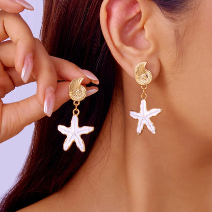 Bohemian Beach Starfish Gold Drop Earrings - Womens